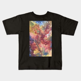 Abstract Galaxy Painting in Red, Gold, and Black Kids T-Shirt